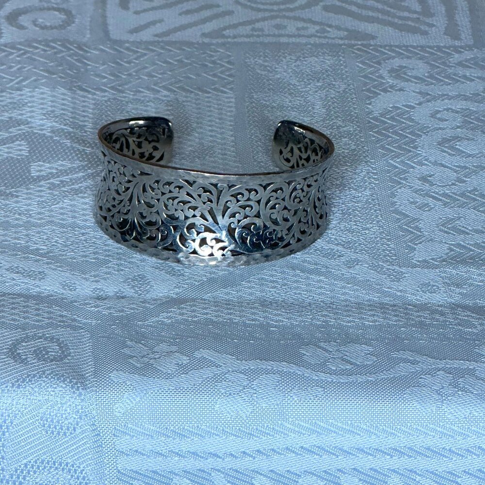Lois Hill Sterling Silver Carved Scroll Cuff Bracelet